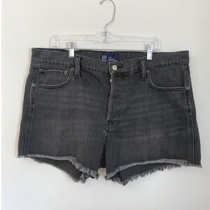 Gap Cheeky Shorts Womens 18 34 Black Denim High‎ Rise Raw Hem Button Fly Stretch